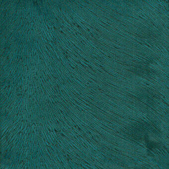 Turri fabric sample, deep teal, swirling fingerprint pattern with tonal variations and a raised, fibrous texture; catalog number 725 l.